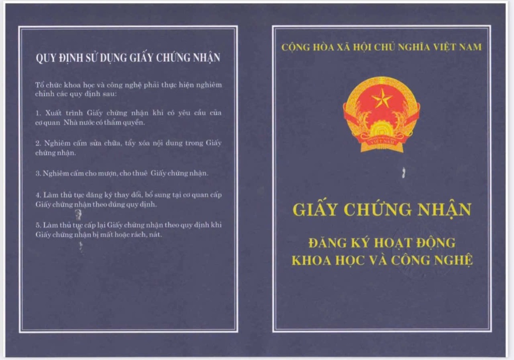 Giấy chứng nhận đăng ký hoạt động khoa học và công nghệ — VIETD